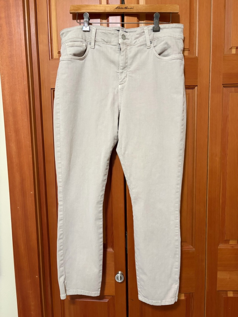 NYDJ Women's High-Rise Slim Jeans in Light Beige Size 14